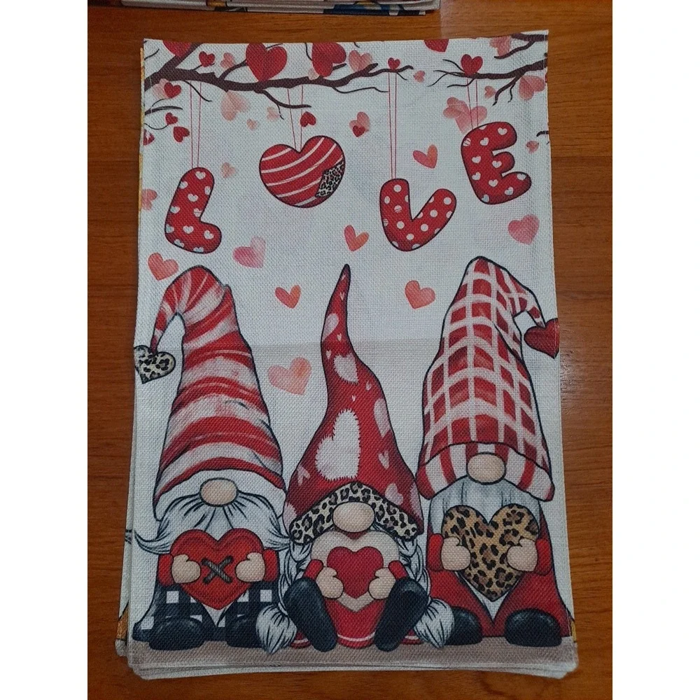 NEW 1pc Double Sided Love For Valentines Three Sitting‎ Gnomes Garden Flag 12x18